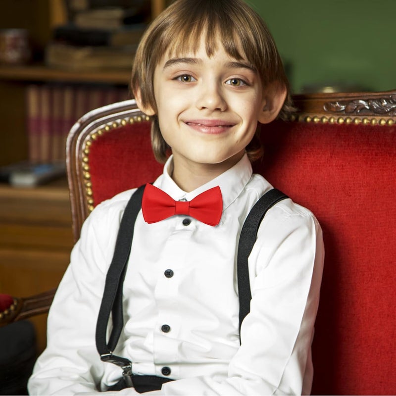 Eshwb Kids Bow Tie, Classic Solid Color Pre-Tied Bow Tie Adjustable Neck Bowtie for Boys Wedding Parties - Image 4